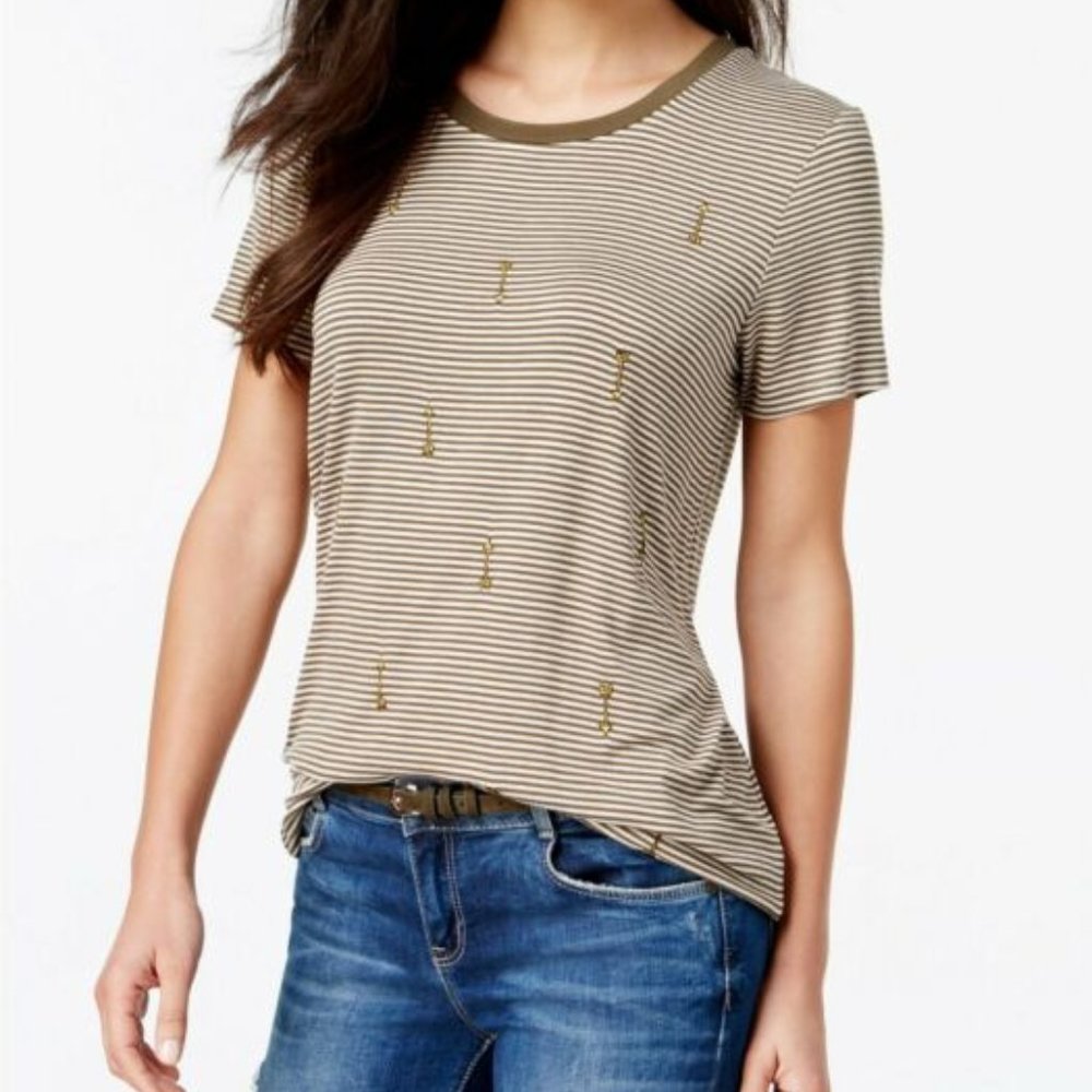 CARBON COPY Striped Arrow Embroidered T Shirt